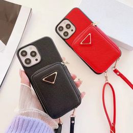 Women Crossbody Phone Case Designer iPhone Case for iPhone 15 Pro Max 14 Pro 13 12 11 Pro Max 14promax 15 Plus Case Card Holder Triangle P Coin Wallet Mobile Cover Lanyard