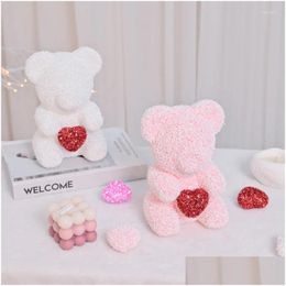 Decorative Flowers Wreaths Valentines Day Gift Red Rose Bear Flower Artificial Decoration Lovers Drop Delivery Home Garden Festive Dh8Th