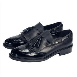 Handmade Tassel Fringe Loafers Flat Cow Leather Slip on Men Carved Brogue Shoes Custom Made Big Size 38-45