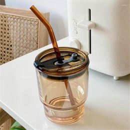 Mugs 400ml Glass Coffee Drinking Straw Water Bottles Portable Milk Cups With Lid Anti Slip Cover Outdoor Travel Couple Cup