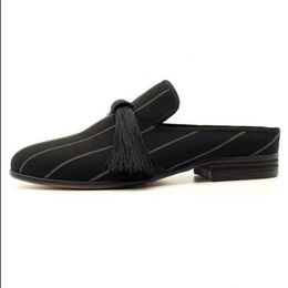 2023 Striped Muller Handmade Tassel Fringe Lazy Flats Mens Casual Shoes Men Slippers