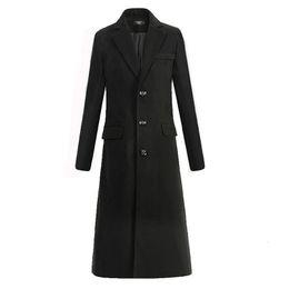 Autumn and Winter Fine Wool Woolen Cloth Men's Fashion Leisure Business A Long Black Trench Coat Male Casual Trench Coat Men 240109