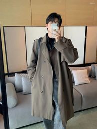 Men's Trench Coats Chic Spring Autumn Double Breasted Coat Men Mid Length Loose Trendy Korean Knee Overcoat Solid Casual Outerwear