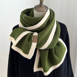 2024 Korean Style Winter Warm Wool Scarf for Women Design Striped Elastic Knitted Scarves Female Bandana Thick Neckerchief Shawl 240108