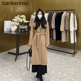 Wool Coat Luxury Maxmaras Manuelas camel Max Women's Extended Water Wave Pattern Long Sleeve Woollen with High Quality and EleganceJFTF