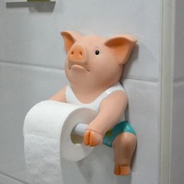 PVC Pig Style Toilet Paper Holder PunchFree Hand Tissue Box Household Towel Reel Spool Device Bathroom Accessory 240109