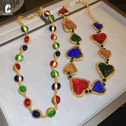 Display Punk Colourful Resin Love Heart Beads Choker Necklace Statement Girlfriend Gift Gold Colour Vintage Jewellery Collier Femme 2022