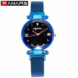 PANARS Fashion Luxury Women's Quartz Watches Magnet Strap Starry Female Business Casual Quartz Wristwatch Ladies New Blue2886