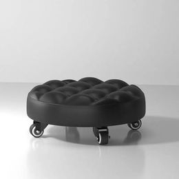 Multifunctional Low Height Rolling Stool Leather Seats with Wheel Home Office Fitness Round Roller Seat 240109