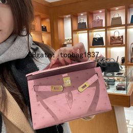 Designer handbags bag 22cm crossbody 10A mirror quality Outer Stitching Brand total Handmade real Ostrich skin yellow Classic Large with original box