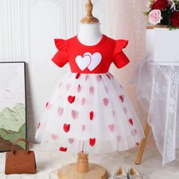 Girl Dresses 3M-2Y Valentine's Day Born Infant Toddler Baby Dress Heart Embroidery Short Sleeve Tutu Party Tulle Gown