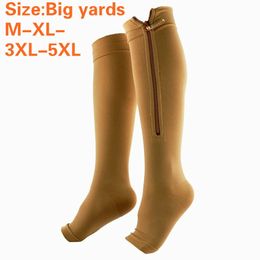 S M L XL XXL 3XL 4XL 5XL High Quality Open Toe Elastic Socks Middle Tube Zipper Compression Sports Leg Vein Pressure Varicose 240104