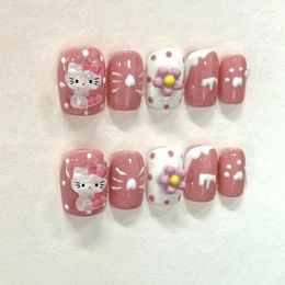 False Nails Misskitty Handmade Press-on Kitty Candy-Colored Cartoon Cute Wear Nail Child Fun Stickers Wearab