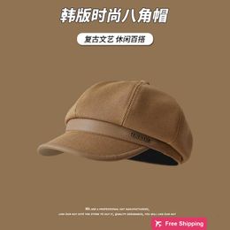 Designer Ball Caps Autumn and Winter New Artist Hat British and Korean Versatile Min Letter Leather Edge Octagonal Hat High end Small Fragrant Wind Hat 5TVX