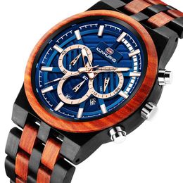 Luxury Stylish Wooden Watch Men Watch Male Wood Timepieces Date Chronograph Military Quartz Watches190a