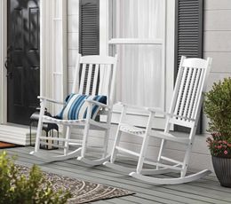Camp Furniture Outdoor Wood Porch Rocking Chair White Color Weather Resistant Finish