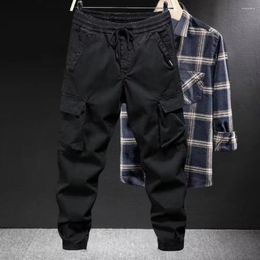 Men's Pants Men Cargo Durable Elastic Waist With Drawstring Multi Pockets Outdoor Sport Trousers Spring