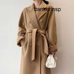 Luxury Coat Maxmaras 101801 Pure Wool Coat High end Cashmere Coat Women's Mid length Thickened Loose Camel Double sided Woollen Coat