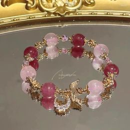 Link Bracelets Natural Seed Powder Strawberry Crystal Bracelet Original Design Love Calligraphy Peach Blossom Lucky Gift