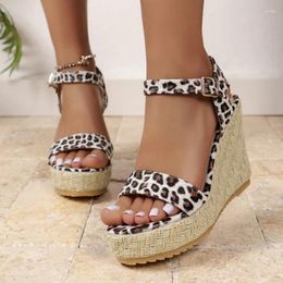 Sandals Women Platform Wedge 2024 Summer Leopard High Heels Open Toe Walking Shoes Fashion Slippers Flip Flops Femme Zapatos