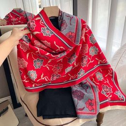 Autumn and Winter Sided Double Colour Chinese Style Flower Pattern Fashion Cashmere Korean Version Versatile Scarf Shawl