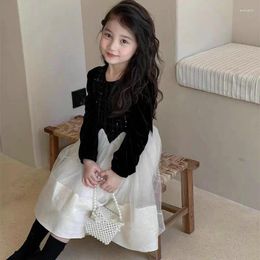 Girl Dresses Spring Girl's Dress Sweet Mesh Princess 2024 Autumn Fashionable And Simple Children'S Long Sleeved