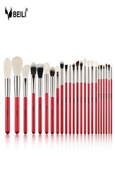 BEILI Red 24 pcs Professional Makeup Brushes Set Natural Hair brush makeup Foundation Powder Blush Eyeshadow Eyebrow 2010077022984