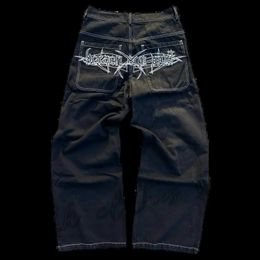 Men's Jeans Y2K Letter Printing Jeans Harajuku Retro Baggy Black Pants Men's New Punk Rock Hip Hop Gothic Loose Wide Leg Trousers StreetwearL240109