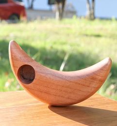 315 inches wooden pipe with metal bowl moon styles Light Yellow Crescentshaped wood pipes Portable6004605