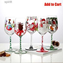 Wine Glasses 16oz Christmas theme Glass Goblet Cups Hand painted Santa Claus Snowman Reindeer Wine Glass Cup Home Christmas Party Drinkware YQ240105