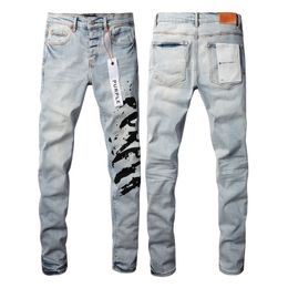 Uomini viola jeans magri con buchi strappati per moto motociclette motociclettiera