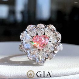 Cluster Rings MQ2024 GIA 18K Gold Nature Fancy Light Orangy Pink Diamonds 1.01ct Wedding Engagement Female For Women Fine Ring