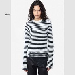 wang tracksuit womens 23 Winter New French Niche ZV Striped Slim Button 100 Cashmere Women's Sweater