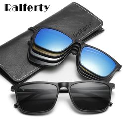 Sunglasses Ralferty Magnetic Sunglasses Men 5 in 1 Polarised Clip on Sunglass Women Square Sunglases Ultralight Night Vision Glasses A8804