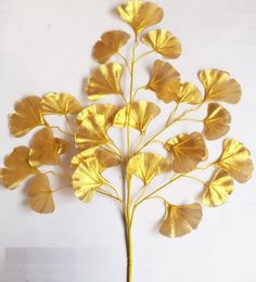 60cm Ginkgo Biloba Leaf Five Branches Maidenhair Trees Leaves Artificial Tree Silk Branch Stem Wedding Garden Decoration 12pcs one6178523