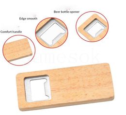 Wood Beer Bottle Opener Stainless Steel With Square Wooden Handle Openers Bar Kitchen Accessories Party Gift DB5095794688