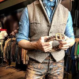 Vests Chaleco Hombre Single Breasted Stand Collar Men's Suit Vest Steampunk Clothing Jacket Casual Slim Fit Gilet Homme Vests 2021