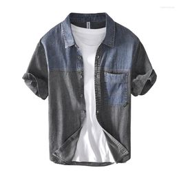 Men's Casual Shirts Short Sleeved Denim Shirt Summer Thin Washed Pure Cotton Work Clothes Patch Pocket Half Sleeve Jacket