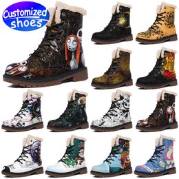 Customized shoes Customized Boots star Christmas high top leather boots plush snow Custom pattern women men Boots outdoor sneaker black red big size eur 36-48