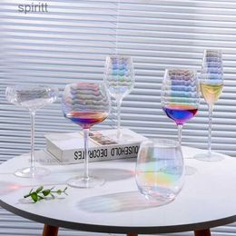 Wine Glasses 1/2Pcs Rainbow Red Wine Glass Set Home Highball Glasses Dazzle Champagne Glass Light Luxury Plating Crystal Glass Wine Glasses YQ240105