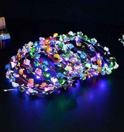 Flashing LED Strings Glow Flower Crown Headbands Light Party Rave Floral Hair Garland Luminous Wreath Wedding Flower Gift8041750