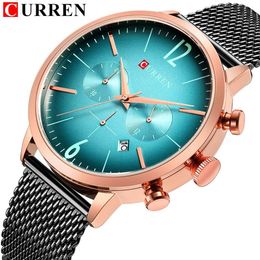 CURREN Top Brand Mens Sport Watches Creative Design Chronograph Quartz Wristwatch Steel Band Date Clock Relogio Masculino Reloj210d