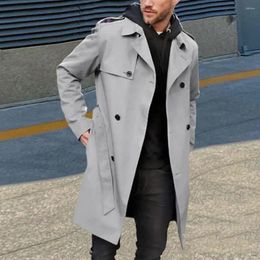 Men's Trench Coats Men Double-breasted Windbreaker Stylish Long Coat With Belt Lapel Collar Pockets Slim Fit For Autumn