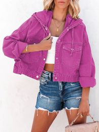 Spring Summer Jacket Hooded Denim Womens Vintage Jean Coats Casual Long Sleeve Top Clothes Female Streetwear 240108