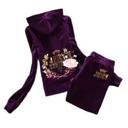 Vintage Juicy Casual Velvet 2 Piece Set Autumn Casual Tracksuit Long Sleeve Hoodie Sweatshirt With Sequins Women Tracksuit