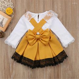 Clothing Sets Kid Baby Girls 2 Piece Long Sleeve Solid Lace Bodysuit And Strap Bow Skirt Outfits Fasion Clothes For 0-24M