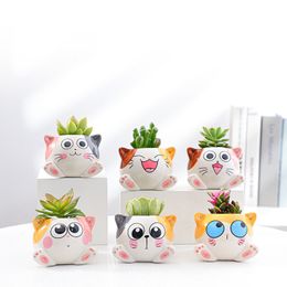 Wholesale Cute Succulent Pots Cat Planters Animal Ceramic Flower Pots Cartoon Cactus Plant Pots Set of 6