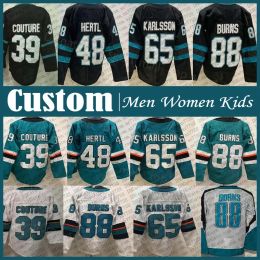 Jerseys Logan Couture Erik Karlsson Hockey Jersey Custom Men Women Kid San Jose Sharks Tomas Hertl Kevin Labanc Kaapo Kahkonen Steven Lorent 80