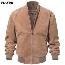 FLAVOR Men Classic Real Pigskin Coat Genuine Baseball Bomber Leather Jacket 240108