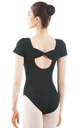 Stage Wear Women Summer Short Sleeve Round Collar Ballet Leotards For Adult Spandex Dance Bodysuit Costume Ballerina Clothes Dancing